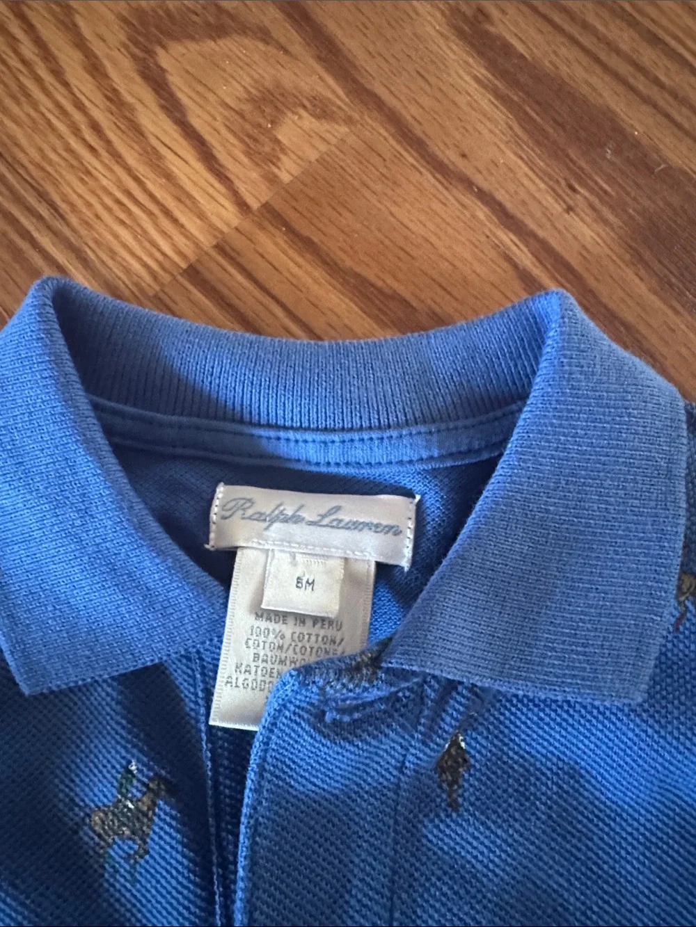 Ralph Lauren Blue Polo-Style Baby One-Piece with Embroidered Pony Print 6M